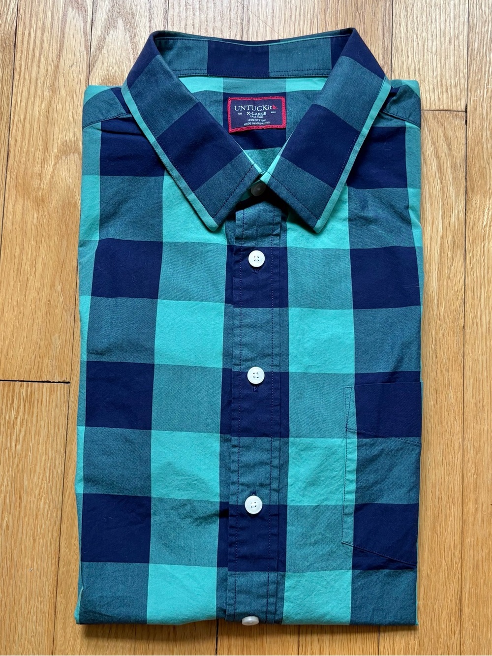 UNTUCKit Men’s Long Sleeve Shirt Cotton XLT Tall Slim Fit Blue Green Checks